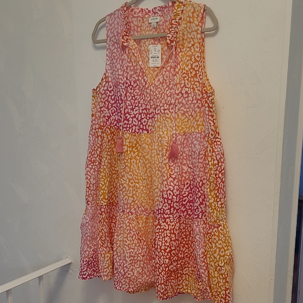 New J. Crew Orange and White Patterned Dress